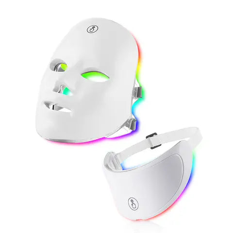 Máscara LED Facial 7 Cores com Pescoço para Rejuvenescimento e Acne