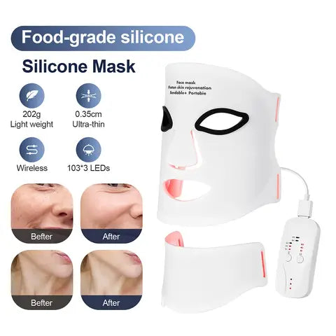 Máscara LED de Silicone Completa para Rosto e Pescoço Rejuvenescimento